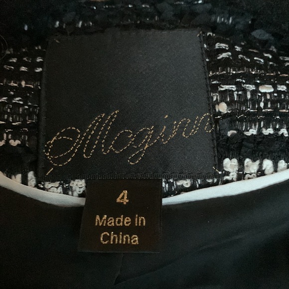 Mcginn Black White Tweed Boucle Metallic Moto Crop Fray Raw Edge Blazer Jacket - Picture 11 of 16